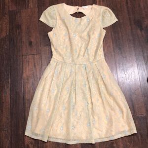 Powder blue/light yellow Lace Dress